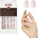 KISS Classy, Press On Nails, Nail glue included, 'Dashing', Light White, Medium Size, Almond Shape, Includes 28 Nails, 2g glue, 1 Manicure Stick, 1 Mini File