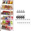 Supermarket Shelf Display Rack 4 5 Tier White Snack Rack Organizer, Large Potato Chip Rack Floor Display Stand with 4 Feet Mats/ 4 Wheels/15 Hooks, Supermarket Kitchen Dorm Standing Shelf, Size : 60x