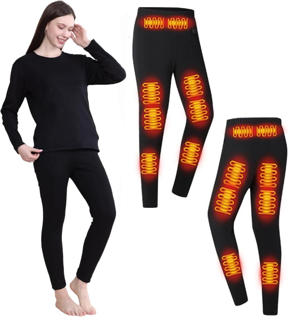 ZLXHFFH Heated Thermal Pants For Women USB Charge 16 Zone Intelligent Heated Underwear Thermals For Women Rechargeable Heated Pants Winter Work Camping Motorcycles Extremely Cold Weather Black/ 2XL