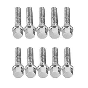 10pc Extended Silver Lug Bolts 12x1.5 (40mm Shank Length, Cone Seat) for Many BMW Vehicles: 128i 135i 318i 320i 325i 328i 335i M3 525i 528i 530i 535i M5 Z3 Z4 E36 E46 E60 E90 E92 E93