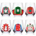 Pickmesh 6 Pcs Christmas Wine Glasses 12oz Xmas Ugly Sweater Stemless Drinking Glasses Cups Merry Christmas Party Gifts for Women Men Family