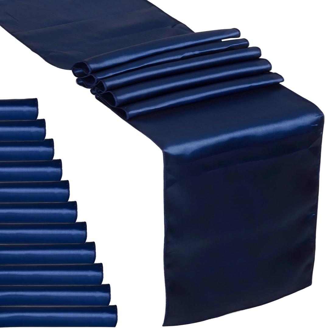 12 Pack Navy Blue Satin Table Runner 12 x 108 Inches Long | Bright, Smooth and Silky Table Decor for Birthday Party Wedding Banquet Decorations - Navy Blue