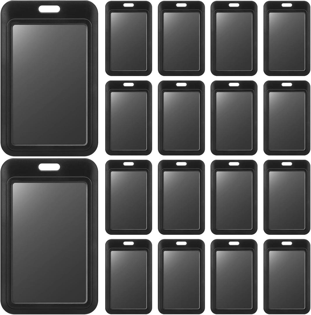 Eaasty Hard Plastic ID Badge Holder Vertical Slide Open Card Case Black Name Tag Holders Badge Sleeve ID Case Protector with Clear Window for Nurses Office Credit Cards(20 Pcs)