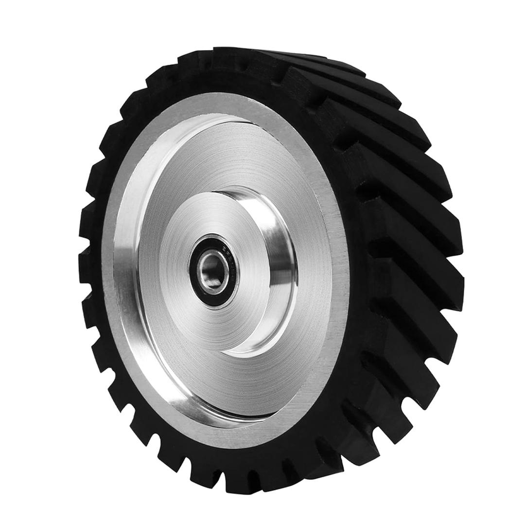 14x2 Inch Serrated Rubber Contact Wheel, Belt Grinder Rubber Wheel 7R8 Bearing Belt Grinder Wheel for Belt Machine Polishing Machine