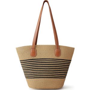 Trifabricy Beach Bags for Women, Summer Straw Beach Bag Straw Purse Shoulder Handbags Large Beach Tote for Summer Vacation