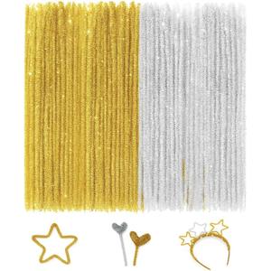FirstKitchen Glitter Pipe Cleaners - 200pcs Silver and Gold Pipe Cleaner Christmas 0.23"X12" Sparkle Chenilles Stems Metallic Christmas Craft Pipe Cleaner for DIY Arts Crafts and Cleaning