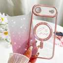 Fiyart Designed for iPhone Air Case 2025,Compatible with MagSafe Love Hearts Plating Camera Protection TPU Magnetic Glitter Shockproof Phone Bumper for Women Girls 6.6"-Pink