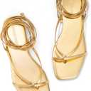 DREAM PAIRS Women's Strappy Flat Sandals - Comfortable Lace Up Gladiator Dressy Sandals, Square Toe Tie Up Walking Sandal, Summer Wrap Up Vocation Sandal Mermaid Shoes, Size 8, Gold
