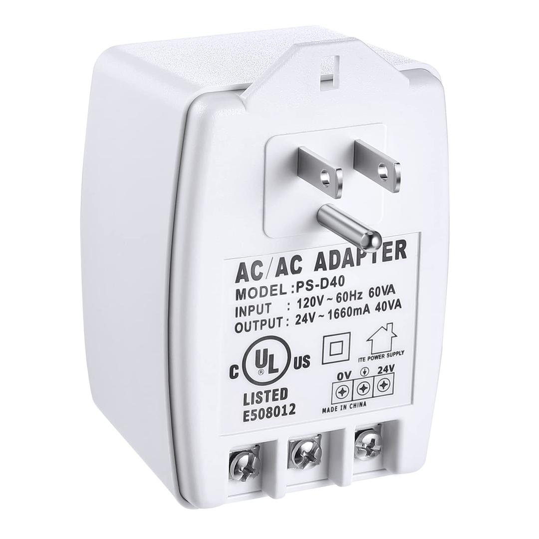Hotop 1 Pack 24 Volt Transformer, 40 VA AC Transformer Plug in with PTC Fuse Compatible with All Versions of Ring Doorbell and Thermostat, Compatible with Nest, Ecobee, Sensi/Honeywell/24V Adapter