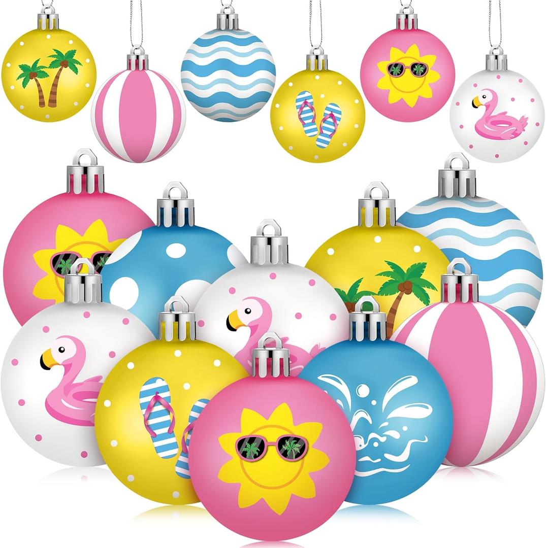 HyDren 40 Pcs Summer Tree Ornaments Spring Summer Hanging Tree Decorations Coconut Dot Wave Stripe Flamingo Ornaments Tropical Party Decor for Home Luau Holiday Decorative Supplies