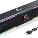 PC Speakers Computer Sound Bar with Stereo Sound, Flowing LED & Push-Button Control Computer Speaker for Desktop Laptop Monitor, USB Input