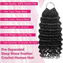 Pre-Separated Human Crochet Hair Deep Water Wave Curly Miracle Knots Crochet 100% Human Hair Bundles Braiding Hair 14 Inch 50g Knotless Feather Invisible Crochet Hair Extensions for Women, Black