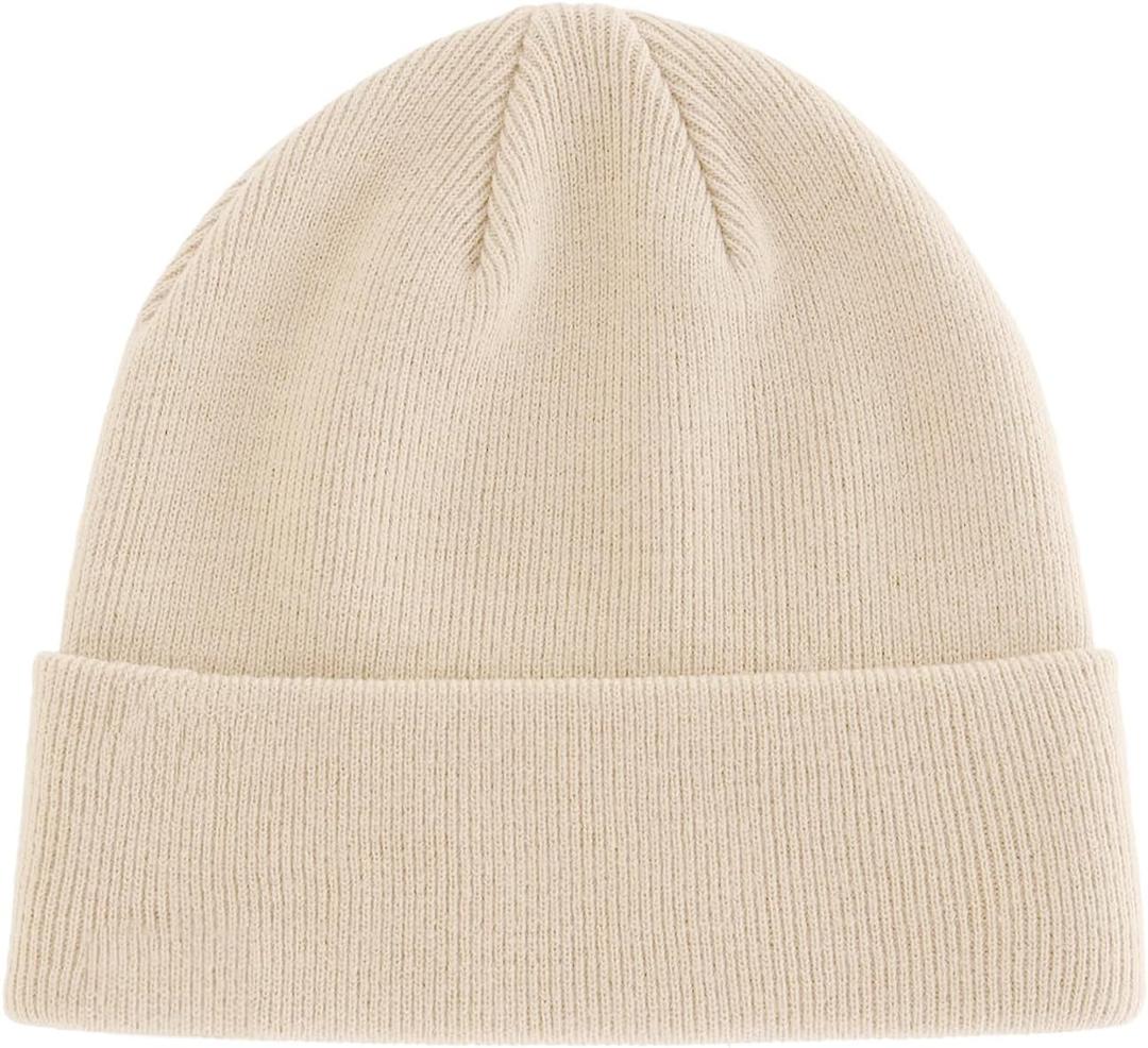 100% Cotton Beanie Hat Knit Winter Hats for Women Men, Slouchy Beanies Cuffed Skull Cap Womens Warm Ski Hat (Beige)