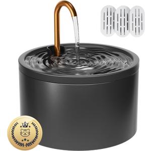 MISFANS Ceramic Cat Water Fountain - 2.1L/71oz - All-Ceramic Body & Pure Copper Water Spout - Non-Toxic - Automatic Pet Drinking Fountain Indoor with Ultra-Quiet Pump, and 3Pcs Filter & Sponge (Black)