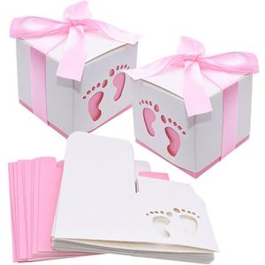 50pcs Baby Shower Party Favor Boxes, Footprint Design Candy Treat Gift Boxes for Kids Birthday Baby Shower Guests Wedding Party Supplies with Ribbon,Pink