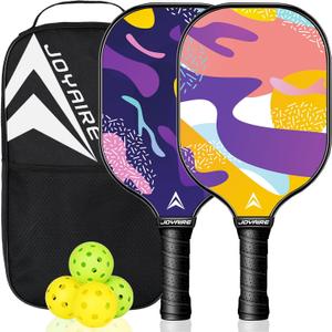 Carbon Fiber Pickleball Paddles Set of 2, USAPA Approved T700 Raw Carbon Face, Lightweight 7.5oz Honeycomb Core Pickle Ball Rackets, High Spin, Includes 4 Balls & Portable Bag (2 Pack Pink & Purple)