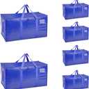 6 Pack-Extra Large Heavy Duty Moving Bags - Waterproof Storage Totes with Handles & Zippers, Foldable for College Dorm, Storage (Blue)