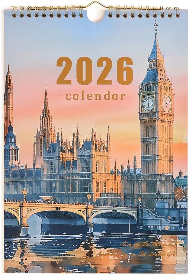 2 x 2026 calendar-wall calendar January-December Calendar World Famous Buildings Theme wall calendar 11.7 x 8.2 Wall Calendar ffor Office Home Planning & Organizing