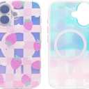 Magnetic Case Compatible with iPhone 16 6.1 inch 2024 for MagSafe Charging Soft TPU Bumper Slim Shockproof Protective Cute Cover (Holographic Checkboard Strawberry)