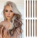 FESHFEN Colored Clip in Hair Extensions - 10 PCS Light Brown Highlighted Hair Piece Straight Synthetic Clip in Hairpieces for Women 22 inch