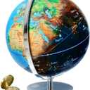 Interactive World Globe for Adults - Large 13 Inch Globe with Stand - Earth Globe with Illuminated Constellations Light Up at Night - Geographic Map for Kids - Educational Learning Gift - Compass to navigate it!