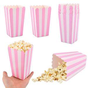 40 Pcs Paper Pink Popcorn Boxes, Pink and White Striped Paper Popcorn Bags Candy Containers for Birthday Party Favor Supplies(Size:S, 4.7 x 2.8 inchs)