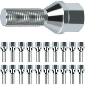 SCITOO M12x1.25 Wheel Lug Bolt 12x1.25 Lug Nut Bolts 20 Pcs Silver Shank Length 28mm Compatible for Jeep Compass for Renegade for Cherokee, for Fiat, for Chrysler 200, for Dodge Dart