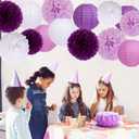 Purple Birthday Party Decorations Paper Lanterns and Pom Poms 15pcs Set for Baby Shower Wedding Bachelorette Valentines Day Graduation, Hanging Ceiling and Room Decor