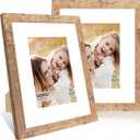 8x10 Picture Frame Set of 2, 8 x 10 Wood Photo Frames with Mat for 5x7, Natural Wooden Frame with Real Glass Cover for Wall and Tabletop Display,Brown