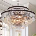 6-Tier Large Gold Crystal Chandeliers 31" Modern Luxury Chandeliers for Staircase K9 Crystal High Ceiling Chandelier 17-Light Round Hanging Pendant Light Fixture for Living Room Entryway Foyer (Brown)