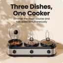 Chefman Triple Slow Cooker & Food Warmer, Three Crock Slowcooker with 2.5 Qt. Ceramic Crocks, 7.5-Quart Total Capacity, PFAS-Free, Three Temperature Settings, Dishwasher-Safe Parts – Stainless Steel