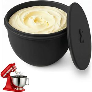 Silicone Bowl Liners for Kitchenaid Mixer 5-Qt Tilt-Head Mixer, Fits 5 Quart Mixing Bowl with Lid and 3 Air Release Models, Thickened, Non-Stick, Easy Clean & Versatile(Black)