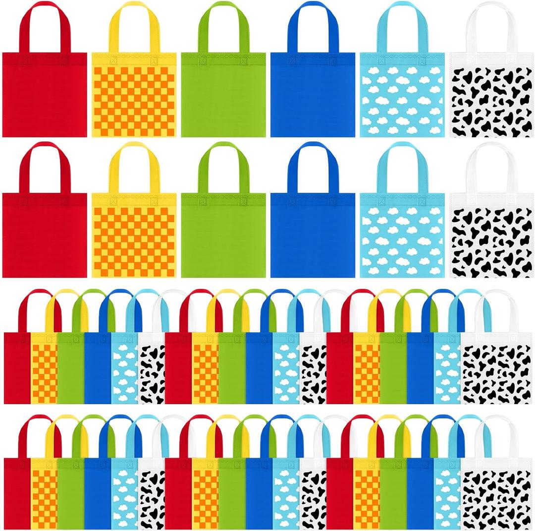 Locmeo 48 Pcs Cartoon Party Favor Bags Cartoon Birthday Party Decorations Blue Sky White Clouds and Cow Print Candy Gift Treat Goodie Bags for Baby Shower Bachelorette Supplies Decoration