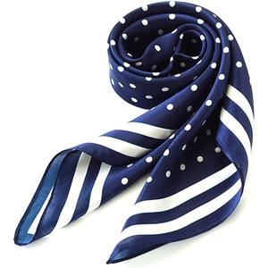 ANDANTINO 100% Mulberry Silk Square Scarf for Hair-25.6" X25.6'' Women Men Natural Silk Neckerchief Digital Printed Headscarf (Navy Blue Polka Dots)