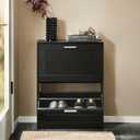 Haotian Shoe Cabinet Storage for Entryway, Narrow Shoe Cabinet with Two Flip Drawers to Save Space, Shoe Rack Cabinet for Front Door Entrance Hallway (Black)
