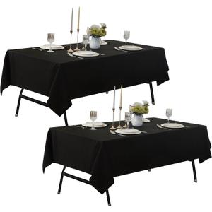 ZarzaaSik 2-Pack 60x144 inch Black Table Cloths, Solid Stain and Wrinkle Resistant Oblong Tablecloth, Premium Plain Weave Polyester Fabric Rectangle Table Linen Covers for Hotel, Banquet