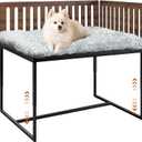 Beside Dog Bed,2 Panels Adjustable Height Dog Bunk Beds,25.5x18Metal Dogs Bed Frame with Cushion,Medium