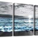 DZRWUBHS Large 3 Piece Framed Canvas Wall Art for Living Room, Office, Bedroom - Modern Home Decor Black and White Beach Painting Blue Ocean Sea Wave Pictures Artwork, 20x28 inches 