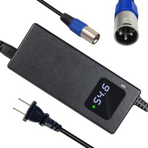 YZPOWER 54.6V 2A Lithium Battery Charger for 48V 13s li-ion Battery 3 Pin Male XLR ConnectorFeatures HD Display of Current Charging VoltageMultiple Safety Protections Auto Shutting Off