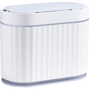 ELPHECO Mini Trash Can with Lid Small Desktop Trash Can with Lid, 5 Liter Automatic Garbage Bin, 1.3 Gallon Motion Sensor Countertop Waste Basket for Bedroom, Office, Bathroom, White with Grey Trim