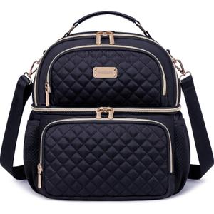 Weitars Lunch Bag for Women,Dual Compartment Lunch Box for Women Lunch Tote for Work,Insulated Leakproof Large Lunchbox Lunch Cooler for Adult for Men, Women, Lunchbag for Hiking,Picnic,Beach (Black)