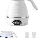 Collapsible Electric Travel Kettle, Portable Foldable Kettle for Boiling Water, Small Electric Kettles, Food-grade BPA Free Silicone, Suitable for 110V & 220V Dual Voltage, 850W (Pure White)