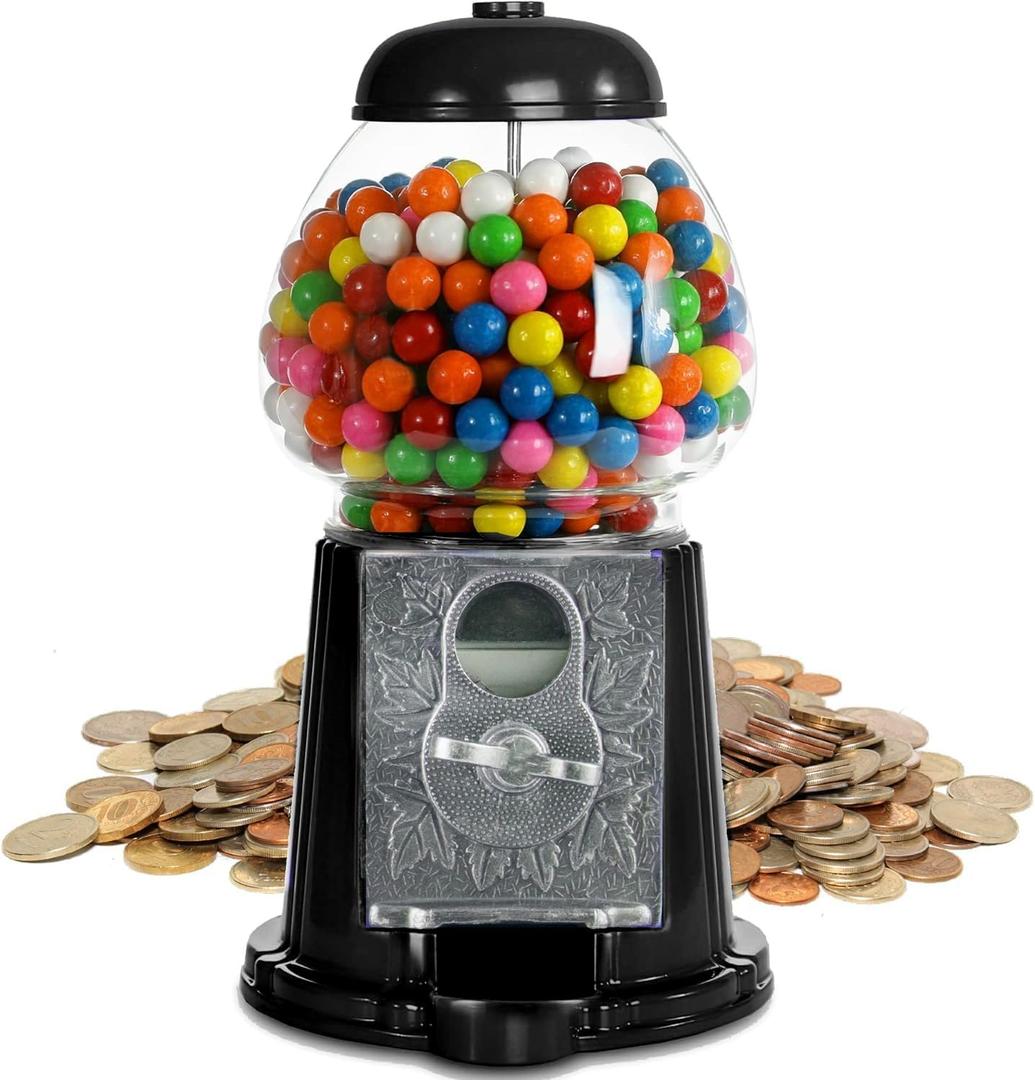 Gumball Machine for Kids 9" - Heavy Duty Metal with Glass - Christmas Antique Style Bubble Gum Machine - Kids Coin Operated Toy Bank for USA Coins - Candy Dispenser - Playo (Black)