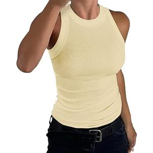 Women Sleeveless Tank Tops Summer Basic Casual Shirt Slim Knit Ribbed Racerback Blouses,L