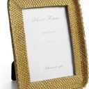4x6 Picture Frame Vintage Gold Metal Rattan Textured Hand-Crafted Photo Frame with Glass Front, Antique Picture Frame for Tabletop Display & Wall Display, Retro Design Home Decor