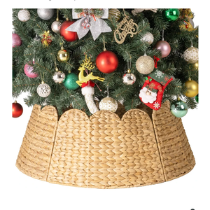 StorageWorks 28" Scalloped Christmas Tree Collar, Wicker Christmas Tree Base Skirt with Water Hyacinth, Rustic Tree Ring Stand Cover for Christmas Home Party Farmhouse Artificial Trees Decor