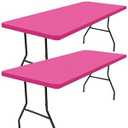 Smiry 2 Pack Rectangle Picnic Table Cloth, Waterproof Elastic Fitted Tablecloths, Washable Polyester Rectangular Patio Table Cover for Camping, Indoor and Outdoor (Rose Pink, 30"x48")