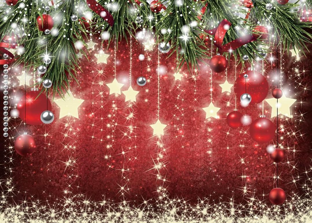 SJOLOON Christmas Backdrops Red Ball Theme Background Shining Stars Background New Year Backdrop for Christmas Party Decoration Banner Photo Shoot 12364 (15x10FT) 