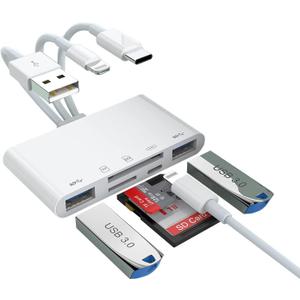 [Apple MFi Certified] 5-in-1 iPhone Memory Card Reader, USB OTG Adapter & SD/TF Card Camera Viewer for iPhone/iPad/PC/Android/Camera/USB C & A Devices, Supports SD/Micro SD/SDHC/SDXC/MMC Plug and Play