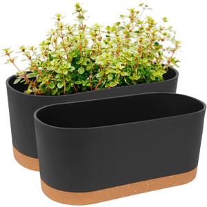 QCQHDU 16" L x 7.6" W x 7" H Window Planter Box, 2 Pack Self Watering Pots for Indoor Plants with Drainage Holes & Saucer, Outdoor Flower Pots Home Garden Modern Decor (Dark Grey)